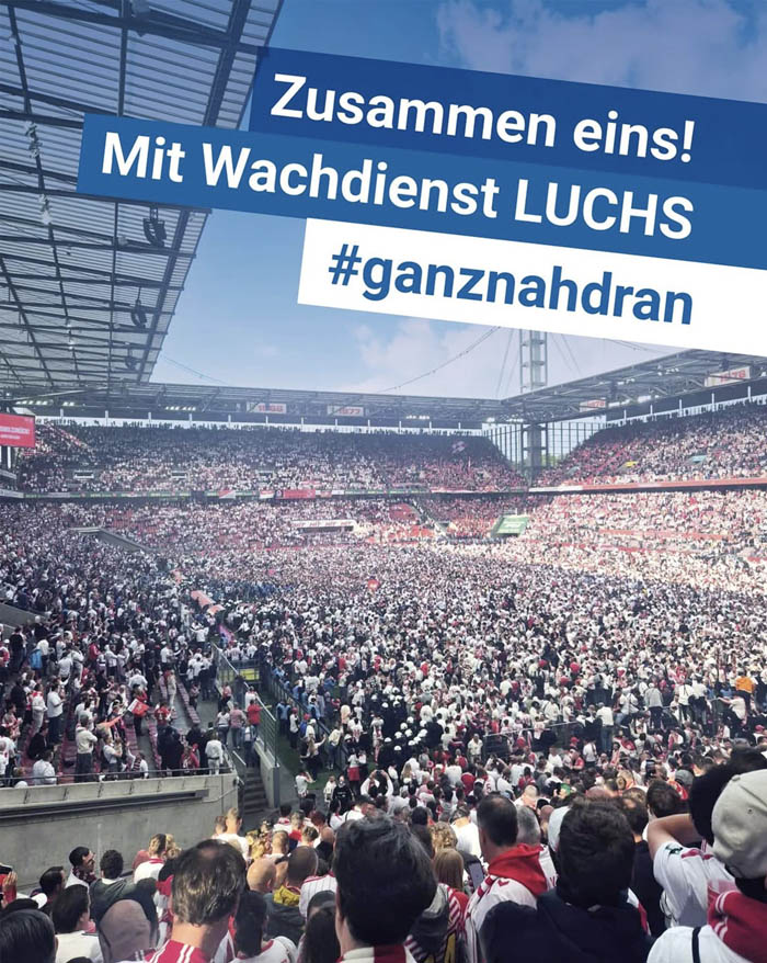 Stadion voller Fans mit Sicherheitsdienst – Social Media Motiv zur Markenpräsenz im Großevent-Kontext