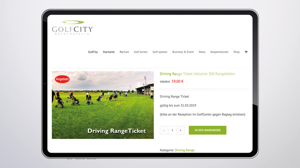 GolfCity Shop auf dem Tablet