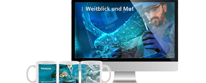 Siemens Tassen und Bildschirm