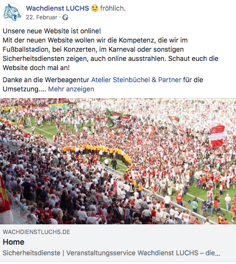 Facebook-Beitrag von Wachdienst LUCHS