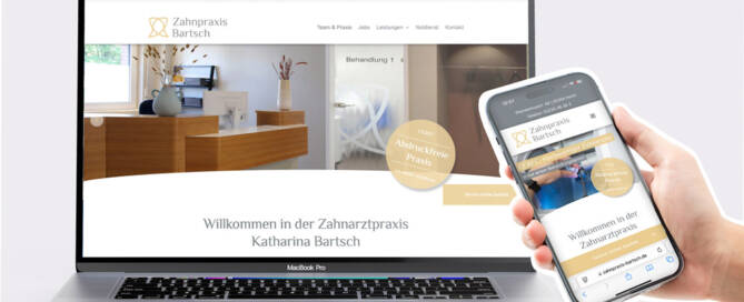 Macbook auf dem die Website der Zahnpraxis Bartsch geöffnet ist