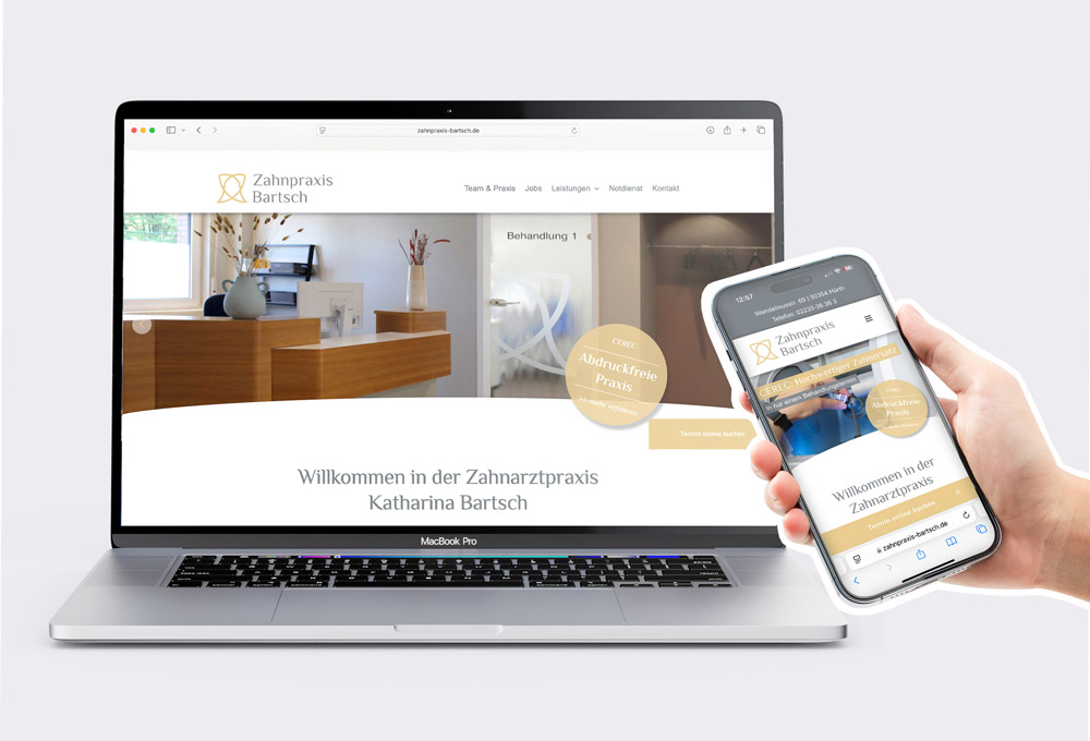 Macbook auf dem die Website der Zahnpraxis Bartsch geöffnet ist