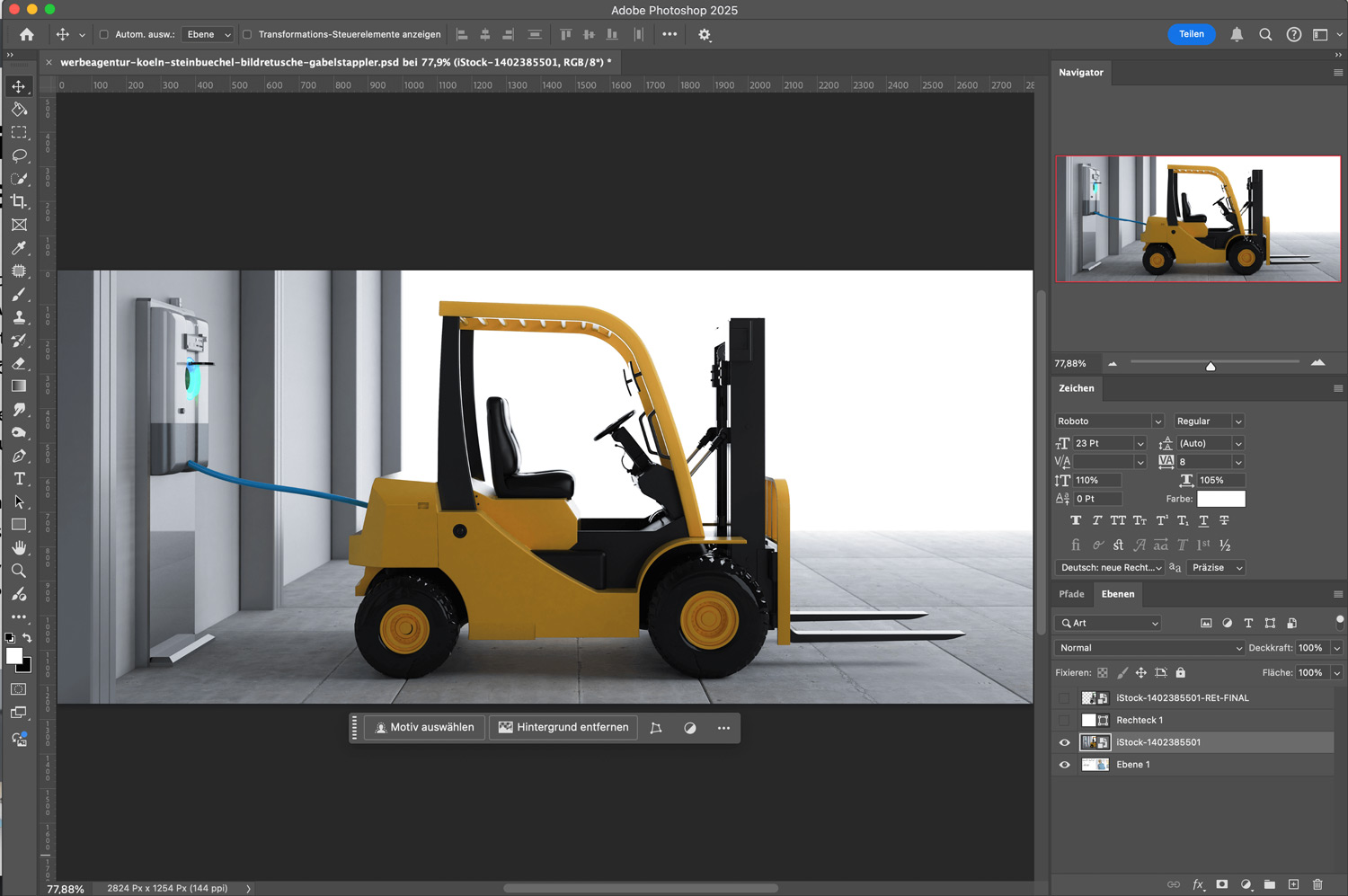 Atelier Steinbuechel und Partner Gabelstapler Retusche in Photoshop Retusche eines Gabelstaplers in der Software Photoshop