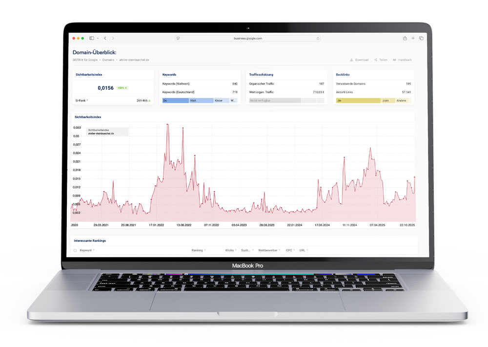 SEO Spezialist Köln Bildschirm der den Verlauf der Sichtbarkeit zeigt