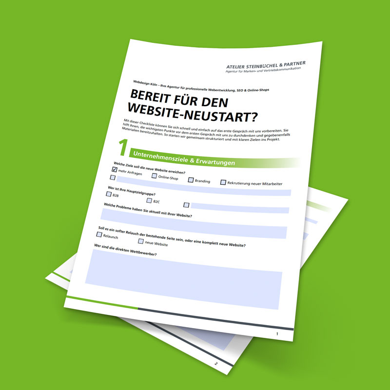 Zwei DinA4 Blätter die die Checkliste zeigen für das Kick-off-Meeting