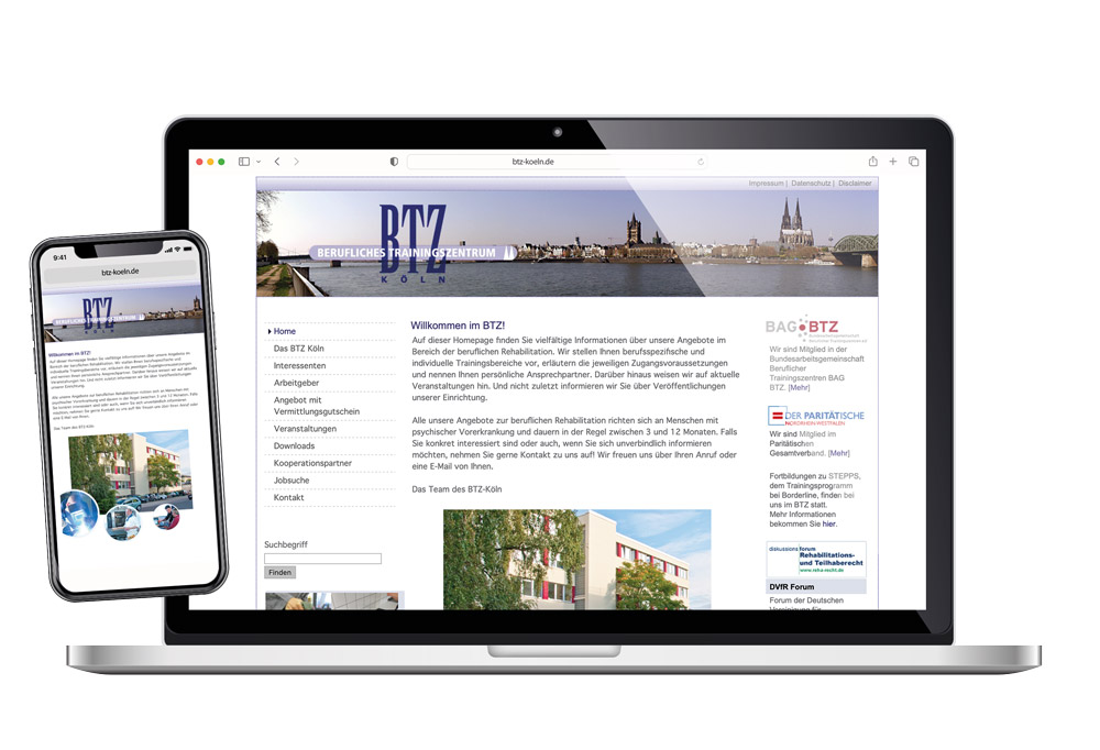 Website vom BTZ vor dem Relaunch