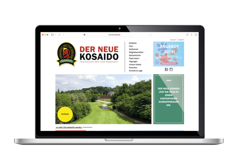 Website vom Golf Club Kosaido vor dem Relaunch