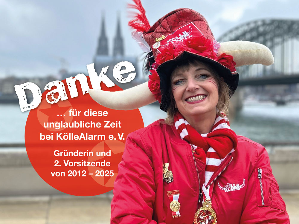 Danke für die unglaubliche Zeit bei KölleAlarm e.V. Constanze Steinbüchel vor dem Kölner Dom im KölleAlarm Kostüm